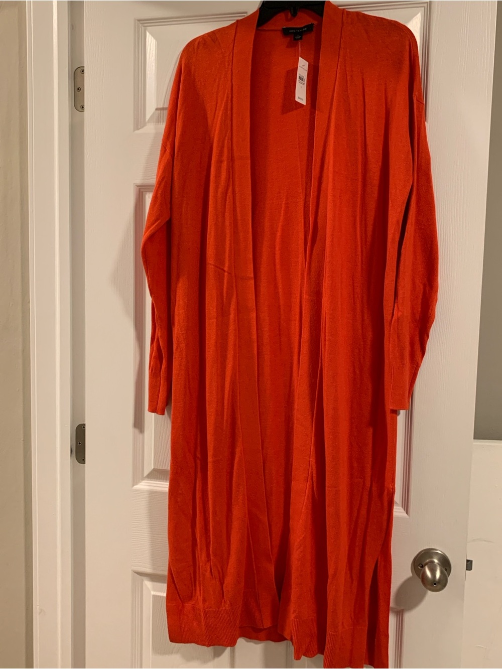 Ann Taylor Long Orange Open-Front Cardigan